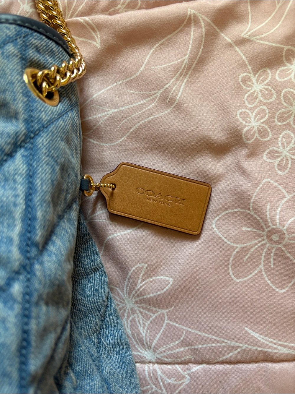 Coach Evelyn Shoulder Bag - Light Blue Denim with Gold Hardware - Picture 5 of 10